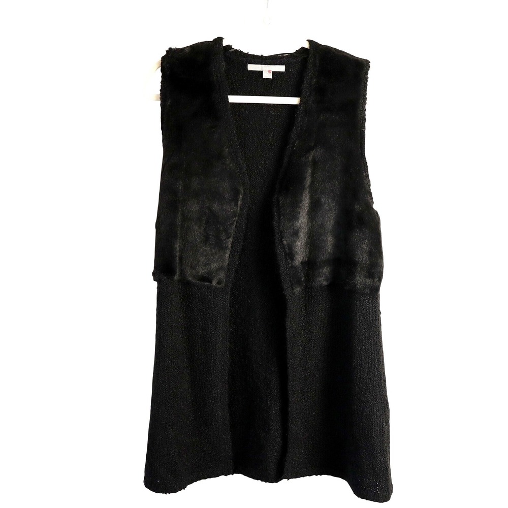 Valerie Stevens Vintage Black‎ Faux Fur & Open Knit Vest Women's Size Small Y2K